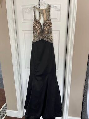 2 Cute Black and Nude Beaded Prom Gown